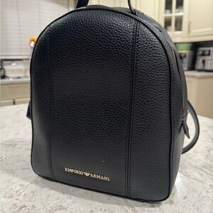 Emporio Armani Backpack - Pebbled Leather - Black